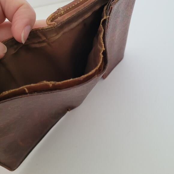 Etro Vintage Brown Paisley Medium Leather Wallet Compact Logo Italian Bifold - Picture 7 of 16